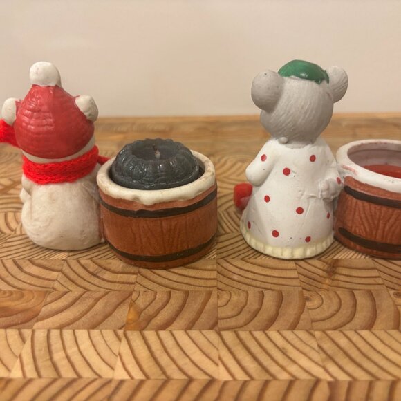 Ceramic Candle Holder Teddy Bear & Mouse - Set of 2 Vintage Votive Holders - Picture 3 of 11
